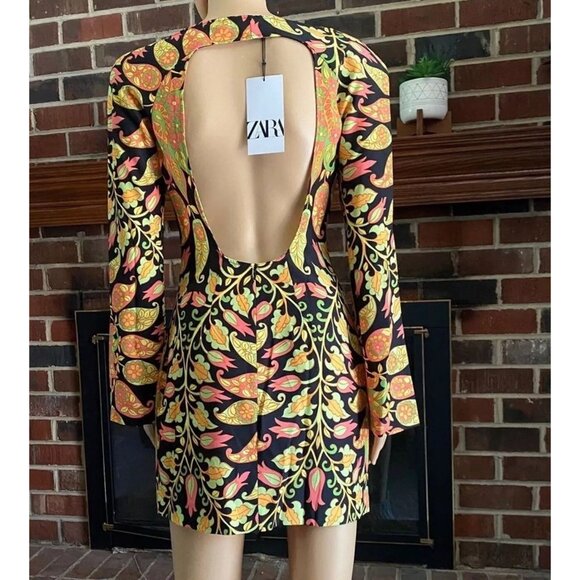 Womens size XS Bodycon Mini Dress Multicolor  print long sleeve,Stretch,Zara NEW - Picture 11 of 14
